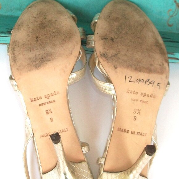 Kate Spade NY Gold Leather Strappy High Heel Good Fortune Sandals 9.5M - Picture 10 of 10